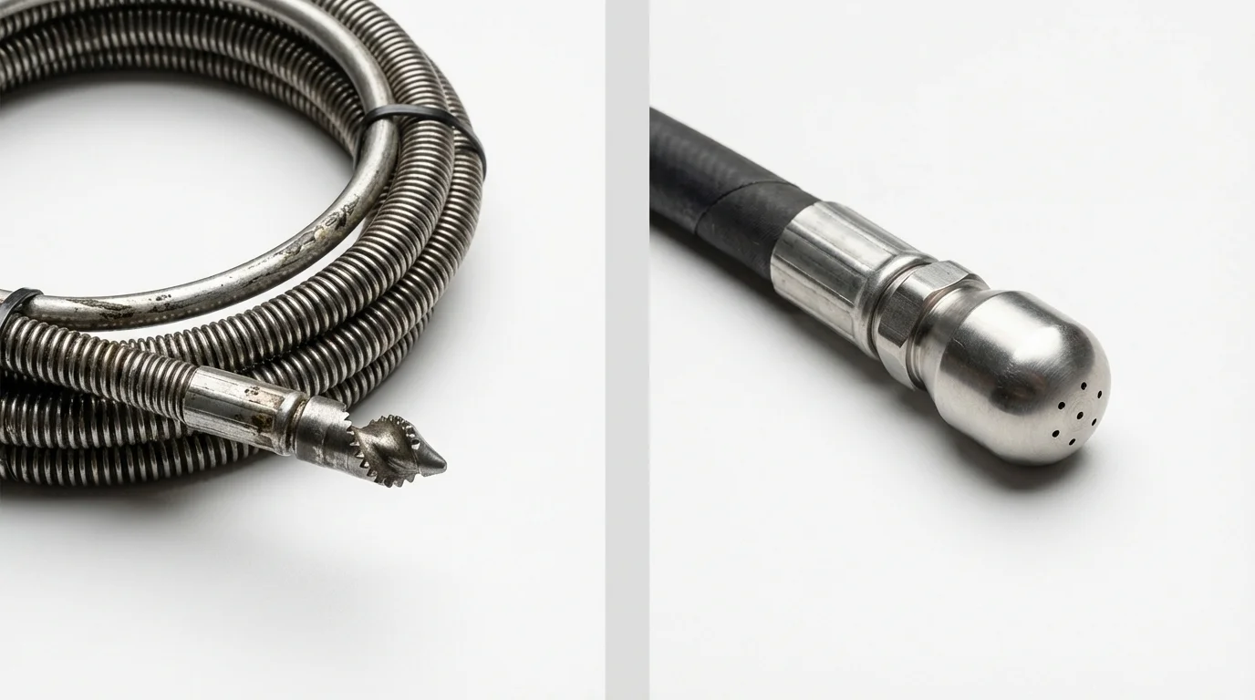 Drain snake cable and hydro jetting nozzle used for drain cleaning in Saint Clair, MO
