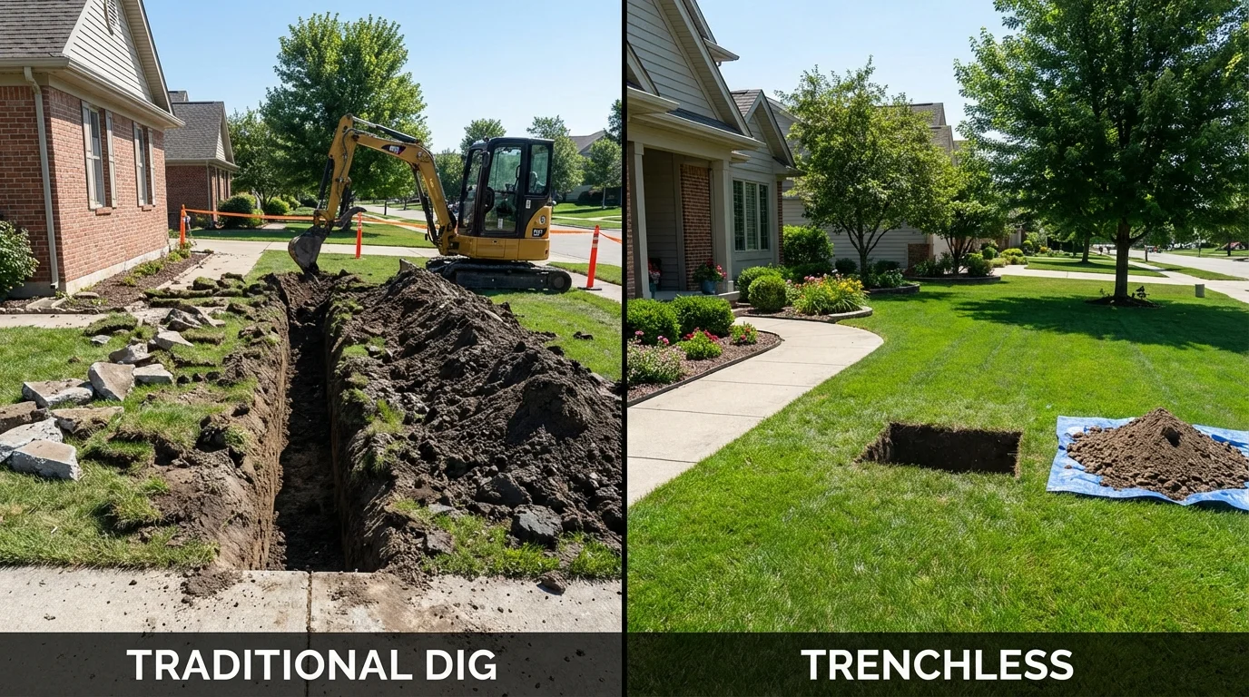 Trenchless sewer repair with minimal yard damage versus traditional excavation in Saint Clair, MO
